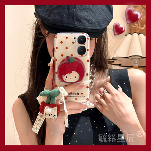 新款韩系红色樱桃适用vivoiQOONeo9SPRO+手机壳9十8带支架的7竞速版6挂件8SE透明Neo5活力版S硅胶的3女neo855