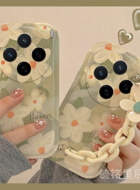 气垫新款绿色花朵适用vivoX200手机壳X200Mini腕带X200ProMini手链条x100ultra防摔X100Pro+全包小众p十X100S