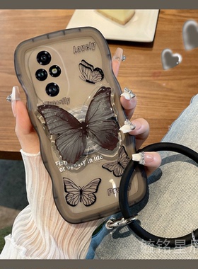 波浪边新款透明黑色蝴蝶适用华为honor荣耀200Pro手机壳200Lite带支架的100Pro+手环90GT女十气囊情侣p冷淡风