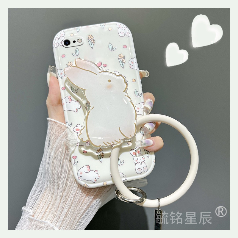 适用苹果8手机壳iphone7plus新款se2可爱3兔子6带支架的ins风6s手腕带16小清新15防摔11气囊13保护套12花朵14
