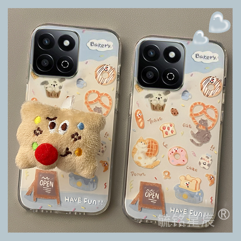 新款猫咪饼干适用华为honor荣耀畅玩60Plus手机壳50/40/30/M/c/20A带支架的s毛绒20Pro透明的8A套8C/7C/7X/6X