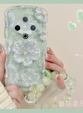 适用vivoy300手机壳y200+新款y300i油画y200gt绿色y300pro+花朵y100透明的z5硅胶y93s波浪边y76s气囊y36s情侣