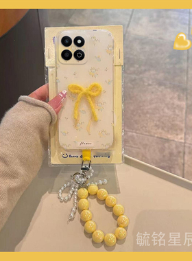 适用华为荣耀畅玩60plus手机壳50新款40c花朵30m蝴蝶结20a带挂绳的40s立体20pro黄色9a小众8a高级感7a硅胶女