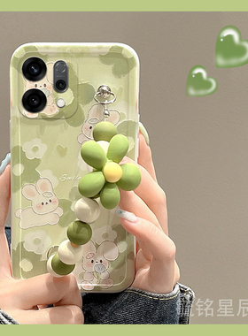 适用reno14手机壳12pro+新款11绿色oppor15花朵r11兔子findx8可爱a3情侣a55手腕带k12链条k9透明的小清新a96