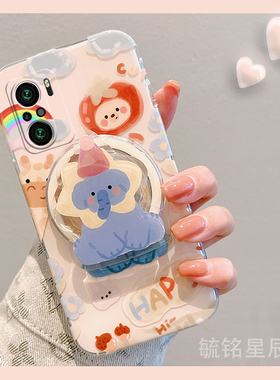 新款可爱蓝色大象适用小米redmi红米K40手机壳K40Pro+游戏增强版K40S透明K30十硅胶K20带支架的S至尊纪念版i