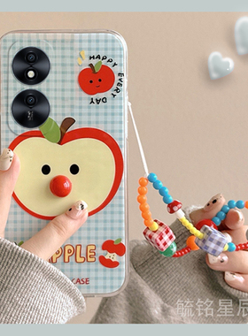 新款可爱蓝色格子苹果适用华为honor荣耀Play8T手机壳7T立体5活力版6T带挂绳的4透明4t特别6C硅胶5T防摔3/pro