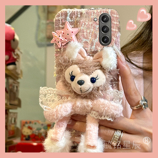 适用三星zflip6手机壳折叠屏zflip5毛绒4雪莉玫3挂绳的zfold6腕带2折叠款可爱w24flip翻盖秋冬w23新款w21冬季