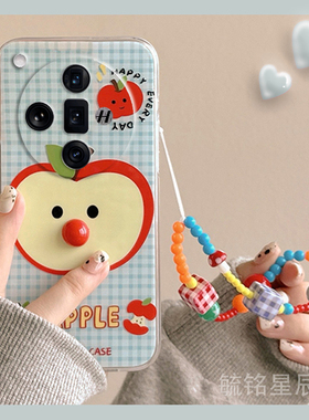 新款可爱蓝色格子苹果适用OPPOFindX7Pro手机壳FindX5Pro天玑版FindX6立体findx3pro带挂绳的FindX2Pro硅胶套