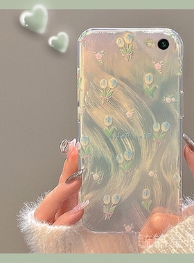 新款春日蓝色郁金香花朵适用vivoX9手机壳X9s透明的X9i硅胶套X9Plus羽纱X9sPlus小清新X7全包X6镭射轻奢渐变p
