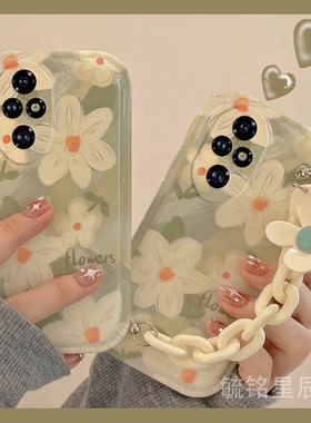 气垫新款绿色花朵适用华为honor荣耀200Pro手机壳200Lite腕带100Pro+手链条90GT防摔十全包ins风小众软高级感