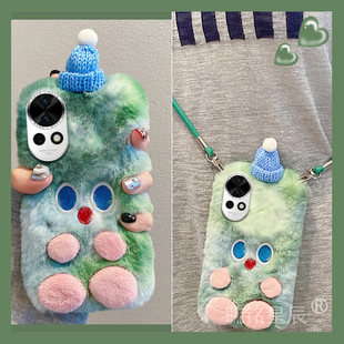 适用华为nova13手机壳12活力版11ultra毛绒10se绿色9pro圣诞8小怪兽7防摔的6带挂绳5i腕带5z秋冬超火爆款冬天