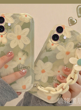 适用苹果17promax手机壳iphone17air气垫se3新款2绿色8plus花朵7腕带6手链条6s防摔x全包ins风xs二代xr/12/11