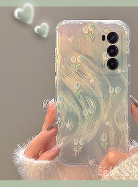 新款春日蓝色郁金香花朵适用华为honor荣耀MagicVs2折叠屏手机壳V2透明的VPurse硅胶套Vs至臻版V折叠羽纱镭射