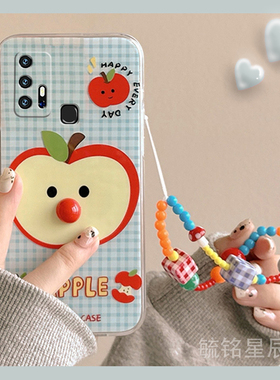 新款可爱蓝色格子苹果适用vivoZ6手机壳Z5立体U3带挂绳的Z5i透明Z3特别Z3i硅胶套Z1防摔Z1i高级感T2女T1全包x