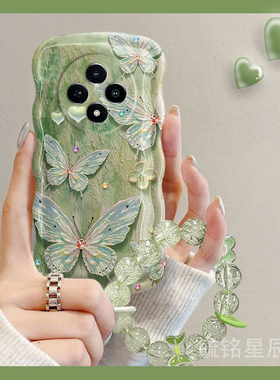新款绿色油画蝴蝶适用OPPOA3Pro手机壳A2/x/m透明的A1Pro硅胶A1活力版s/i手腕带A9链条x小清新A8全包ins风A7x