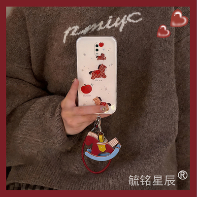 适用oppor17手机壳r15梦镜版r15x新款r11splus格子r11t红色r11s苹果r9小马r9splus带挂绳全包透明创意本命年