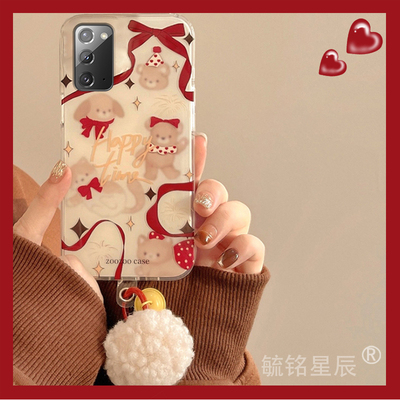 适用三星note20ultra手机壳note10十蝴蝶结20ultra小熊9毛绒a54铃铛a70挂件a71特别a53秋冬a51新款a8s高级感8