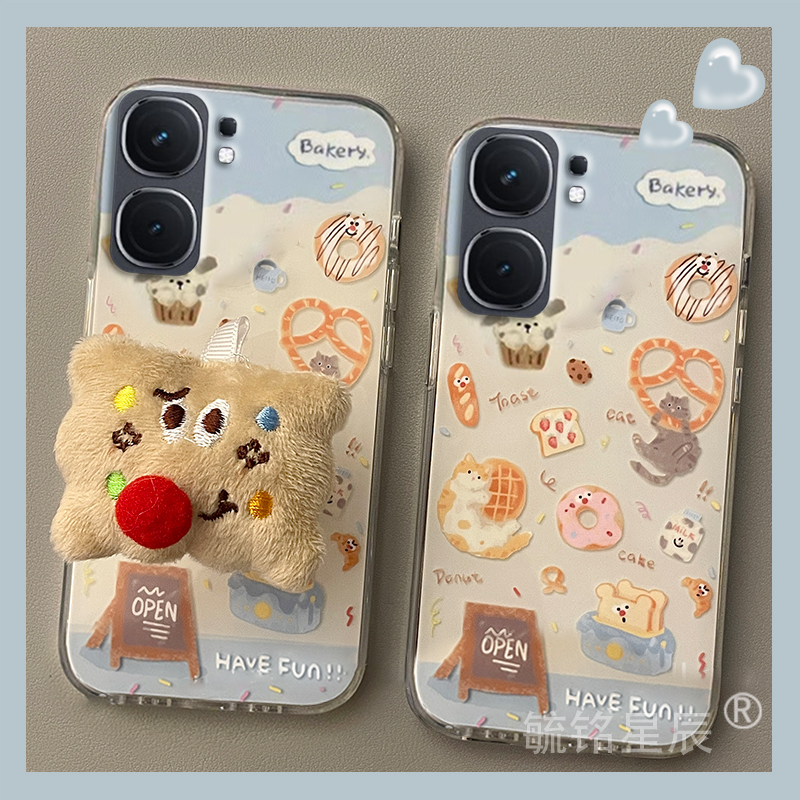 新款猫咪饼干适用vivoiQOONeo9SPRO+手机壳9十8带支架的7竞速版6毛绒8SE透明的Neo5活力版S硅胶套3情侣neo855