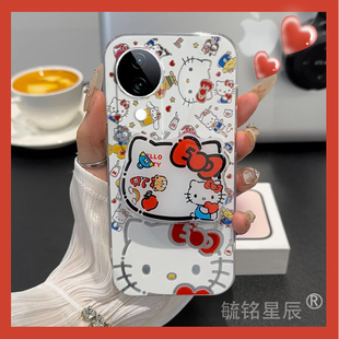 新款可爱kt猫适用vivoS19Pro手机壳S18Pro带支架s17透明S15硅胶s16pro的hellokitty气囊S12防摔e卡通软壳女款