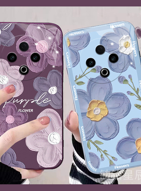 适用vivoy500手机壳y300pro/y200gt秋冬y100i新款y100+/c/t油画y97十y93s紫色y85花朵y83透明y81s硅胶y79情侣