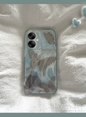 新款羽纱黑灰色蝴蝶适用小米redmi红米13c手机壳12透明12C硅胶的10X轻奢10A高级感10C小众9简约9A镭射10XPro