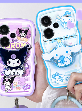 新款可爱玉桂狗紫色库洛米适用小米redmi红米Note14手机壳14Pro透明13Pro+波浪边十情侣腕带防摔带支架的个性