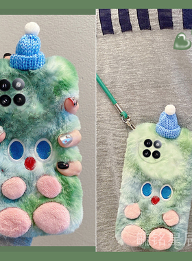 适用小米civi4pro手机壳civi3毛绒2绿色1s圣诞mix4小怪兽3防摔的2s带挂绳cc9腕带cc9e秋冬note3超火冬天play