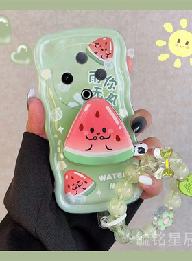 适用vivoy300手机壳y200+新款y300i夏季y200gt西瓜y300pro+绿色y100手腕带z5硅胶y93s透明y76s带支架的y36s女