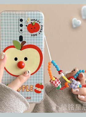 新款可爱蓝色格子苹果适用OPPOA3Pro手机壳A2立体A11带挂绳的A1活力版i/s/x透明A11s特别A9硅胶M防摔A7/A8/A5