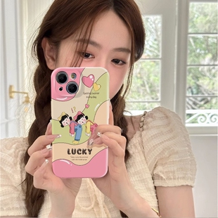 多巴胺爱心女孩适用苹果15promax手机壳iPhone13二合一小米14蓝磨砂菲林新款oppo小众华为PURA70vivoX100红米