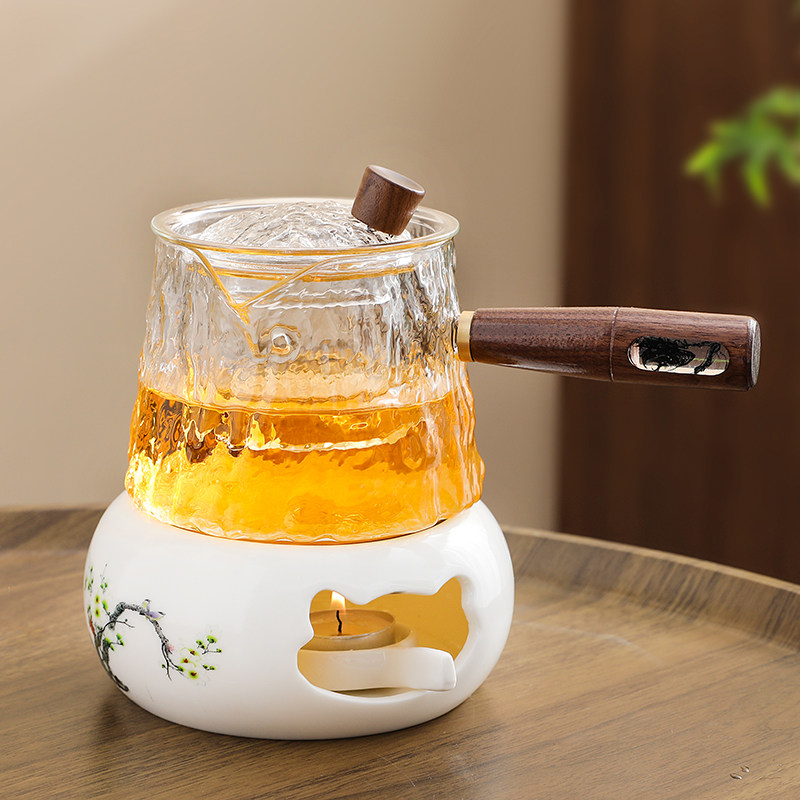 蜡烛温泡茶炉套装可电煮加热底座玻璃花茶壶一人小茶壶黑晶炉煮茶