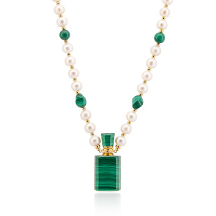 中号方形珍珠项链GG 天然孔雀石香薰精油吊坠 品质高货