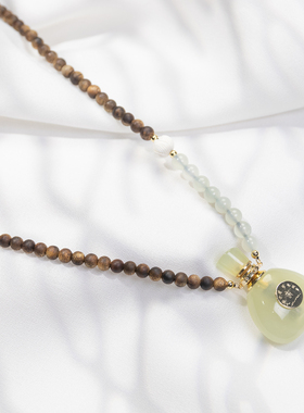天然新山玉及虎眼石香薰福袋项链