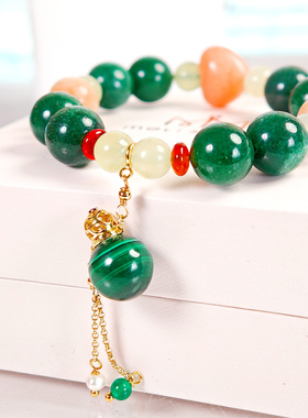 【木语】五行木绿晶石新山玉配孔雀石芳香瓶能量手串
