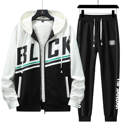 青少年加绒加厚连帽卫衣套装