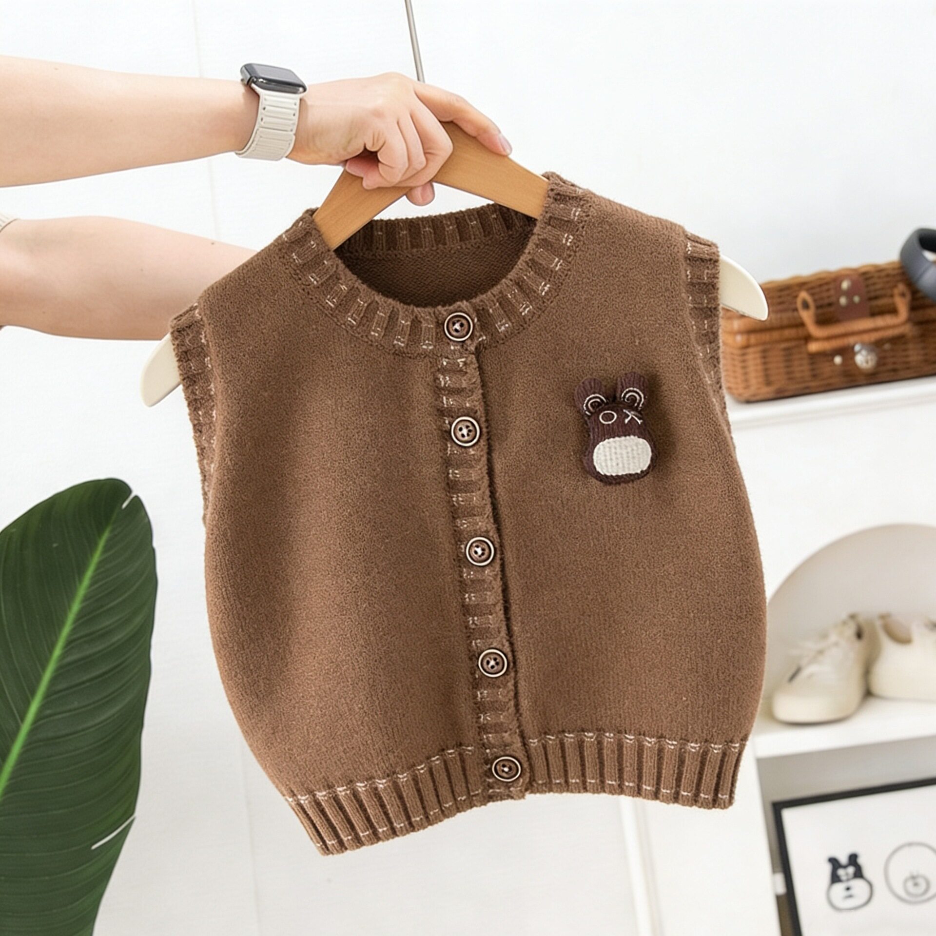 儿童毛衣背心2026春秋新款男宝宝针织马甲卡通头韩版洋气百搭背心