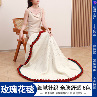 玫瑰花束毯子手工编织成品花束毛线团钩织花朵毛毯花勾针铃兰花
