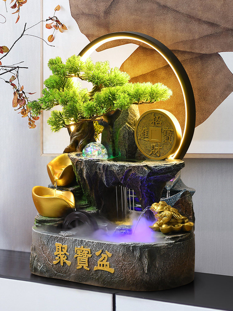 풍요의 뿔 ROCKERY 풍수 바퀴 장식 흐르는 물 부 장식품 순환 물 풍경 사무실 데스크탑 오프닝 선물