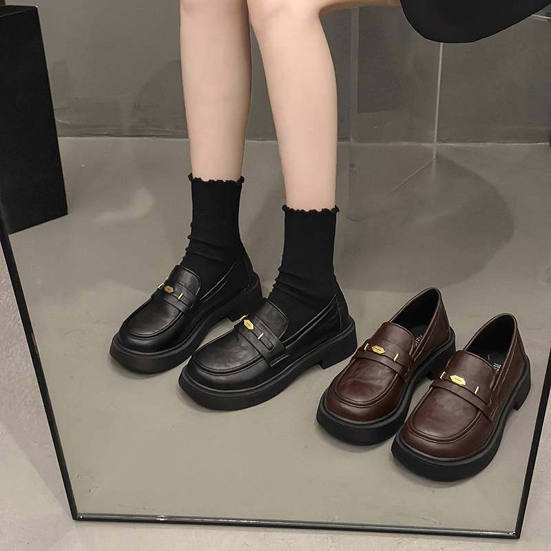 美加蜜官方旗舰店女兆奥伦厚底乐福鞋女一脚蹬2025新款秋冬单鞋子
