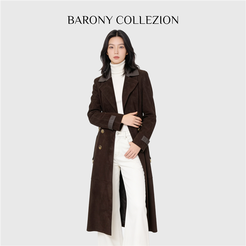 BARONY【6140】休闲网红成衣中长款皮衣头层羊真皮女外套