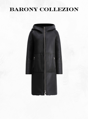 佰力郎/BARONY 黑金 82616时尚百搭双穿连帽进口皮草外套皮毛一体