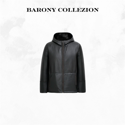 ‘BARONY’81317【25/26新款】男士拉贡LACON真皮双面连帽皮毛一