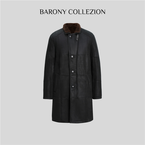 ‘BARONY’【金融街】中长款真皮BABYLACON皮毛一体外套【97002】