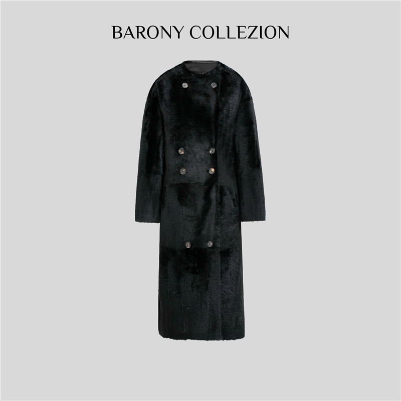 BARONY【反季福利微瑕】98467LACON拉贡时尚皮草外套真皮毛一体
