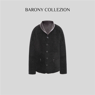 BARONY【98409】棕色珍珠羔拉贡LACON经典西服双穿真皮毛一体