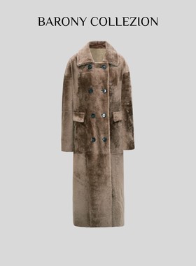 BARONY98435优雅气质长款双穿超薄软西班牙进口皮草外套皮毛一体