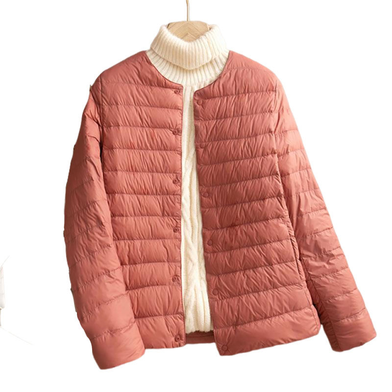 日本优品2024年秋冬新款轻薄羽绒服女内胆短款打底圆领保暖外套