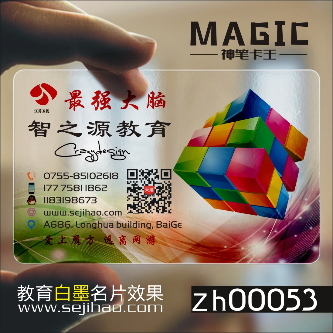 家教培训托管艺术班教育英语美术书法学校幼儿园学习辅导班PVC透明塑料单双面名片设计制作印刷订做Kzh00053