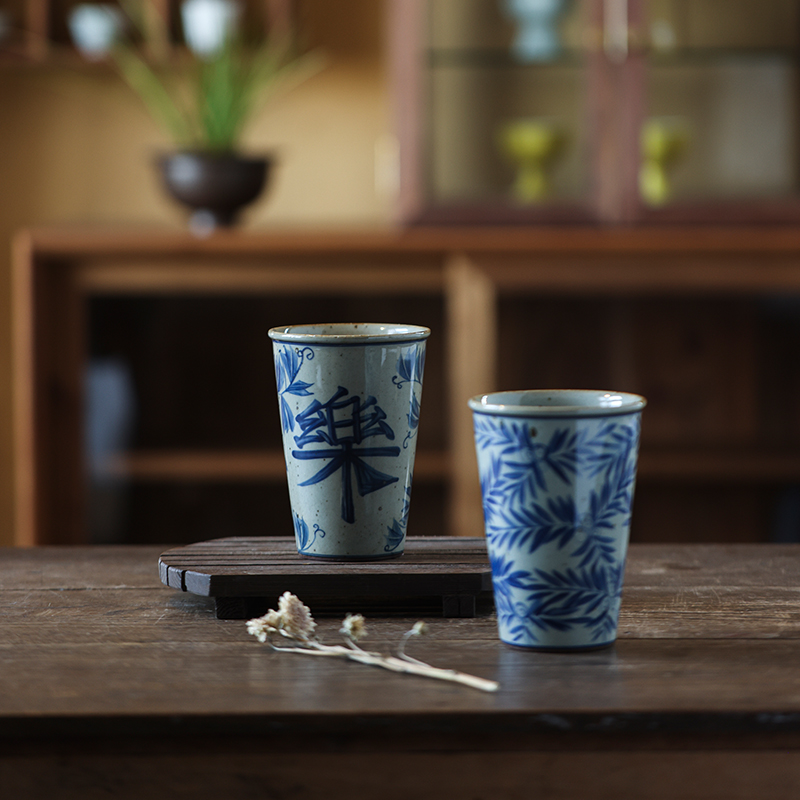 池上之家 景德鎮(zhèn)青花喜樂(lè)杯單杯手握杯高溫陶瓷陶泥可樂(lè)杯茶杯
