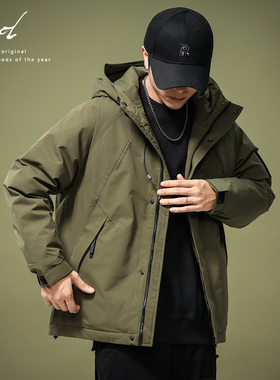 美式户外90鸭绒御寒滑雪羽绒服男冬季加厚保暖连帽绿色冲锋衣外套